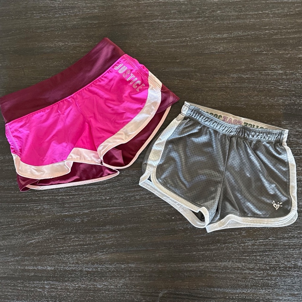 Justice Girls 7 Grey & White & Pink Pair of Athletic Shorts